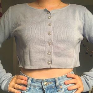 Brandy Mellveille button up cropped sweater. Baby blue size small.